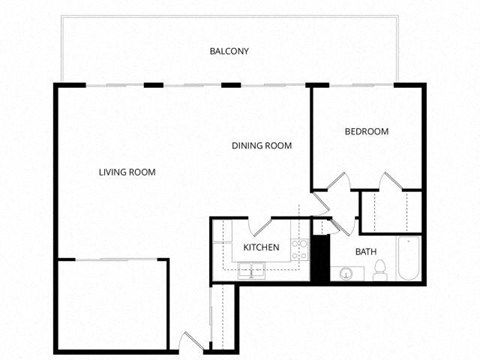 Floor plan for 1 bed, 1 bath, 1180 sqft